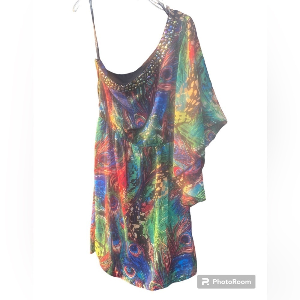 BISOU BISOU NWT ONE SHOULDER BAT WING MINI DRESS. Size 12